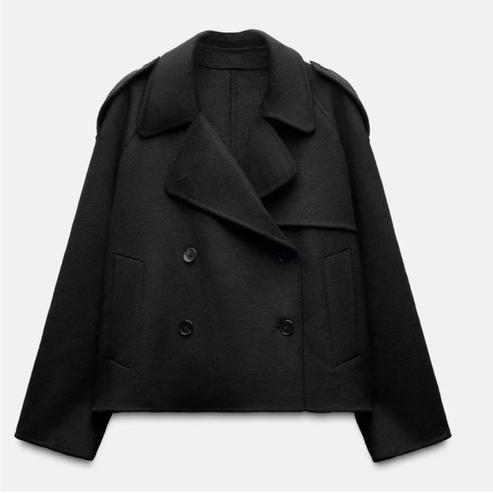 Zara Black Double-Breasted wool Jacket - Picture 1 of 15